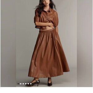 Anthropologie Maeve Brown Faux Leather Skirt Size L